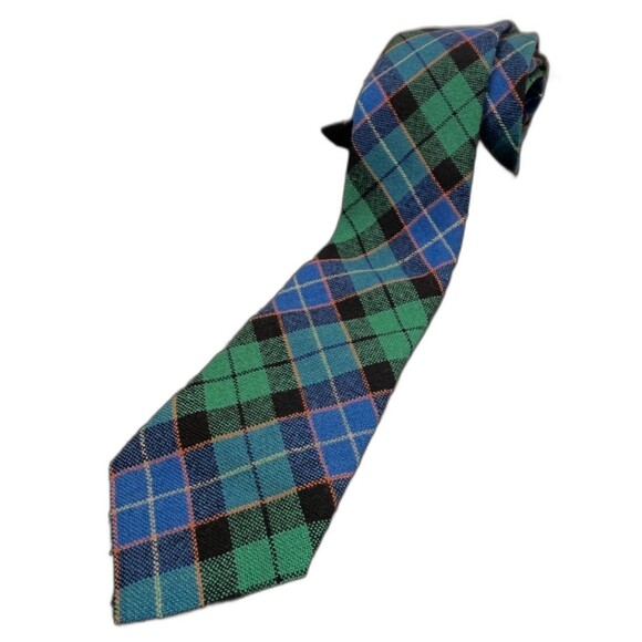 Vintage 70s Scottish 100% Wool Tie Ancient Tartan Mitchell Clan Plaid Necktie - Picture 1 of 6